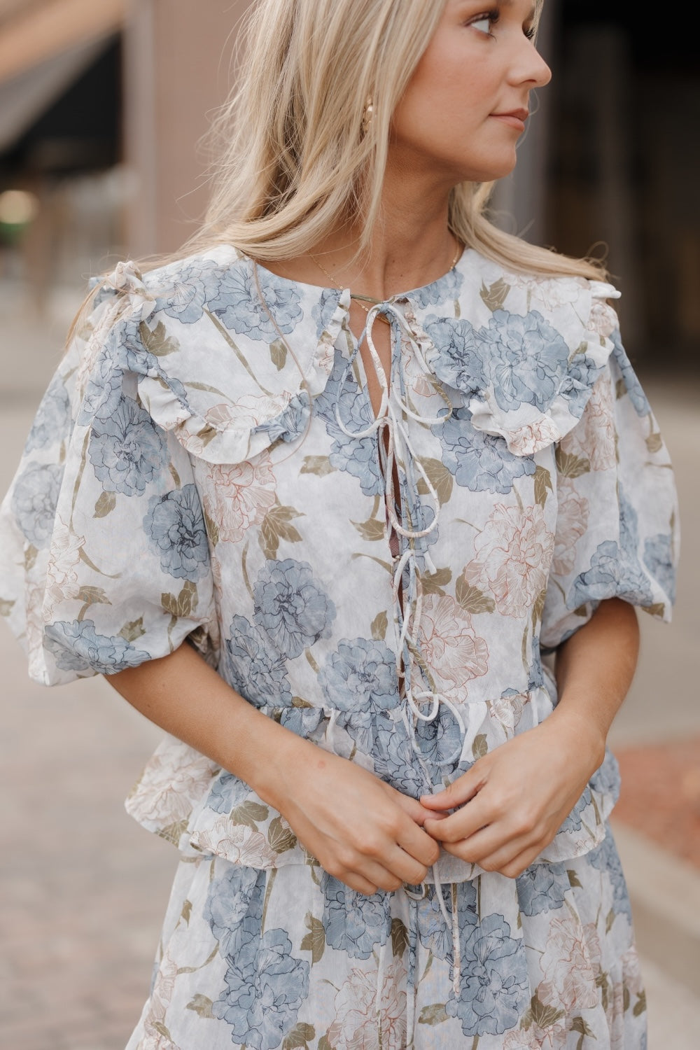 Paige Blue Peony Oversized Collar Blouse