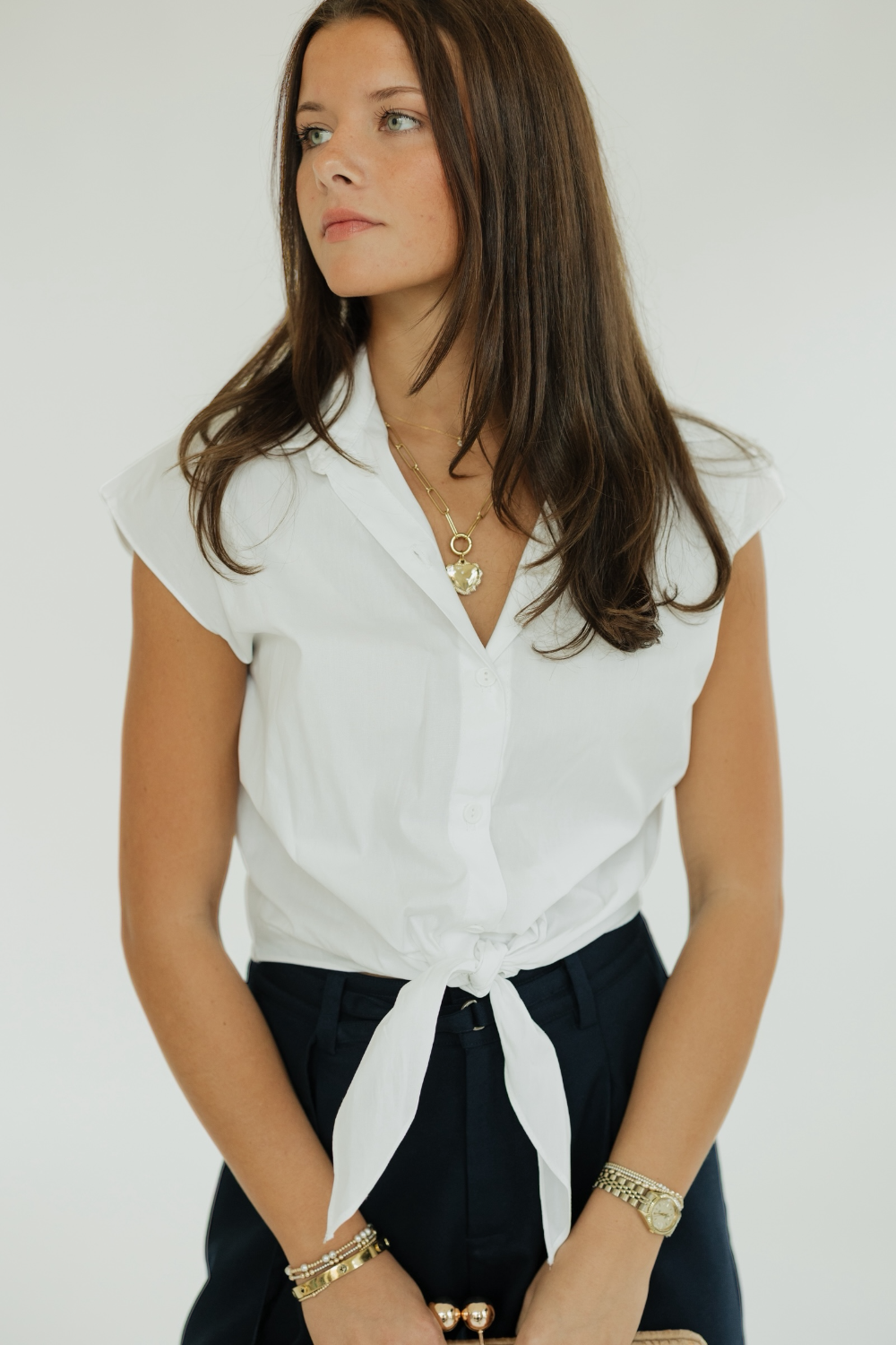 Sabine Button Up Collar Tie Front Top (S-3XL)