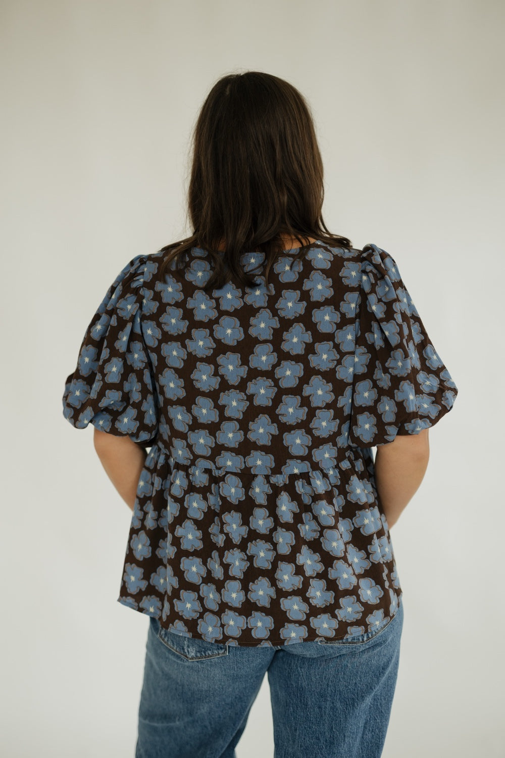 Maggie Brown Floral Peplum Top (S-2XL)