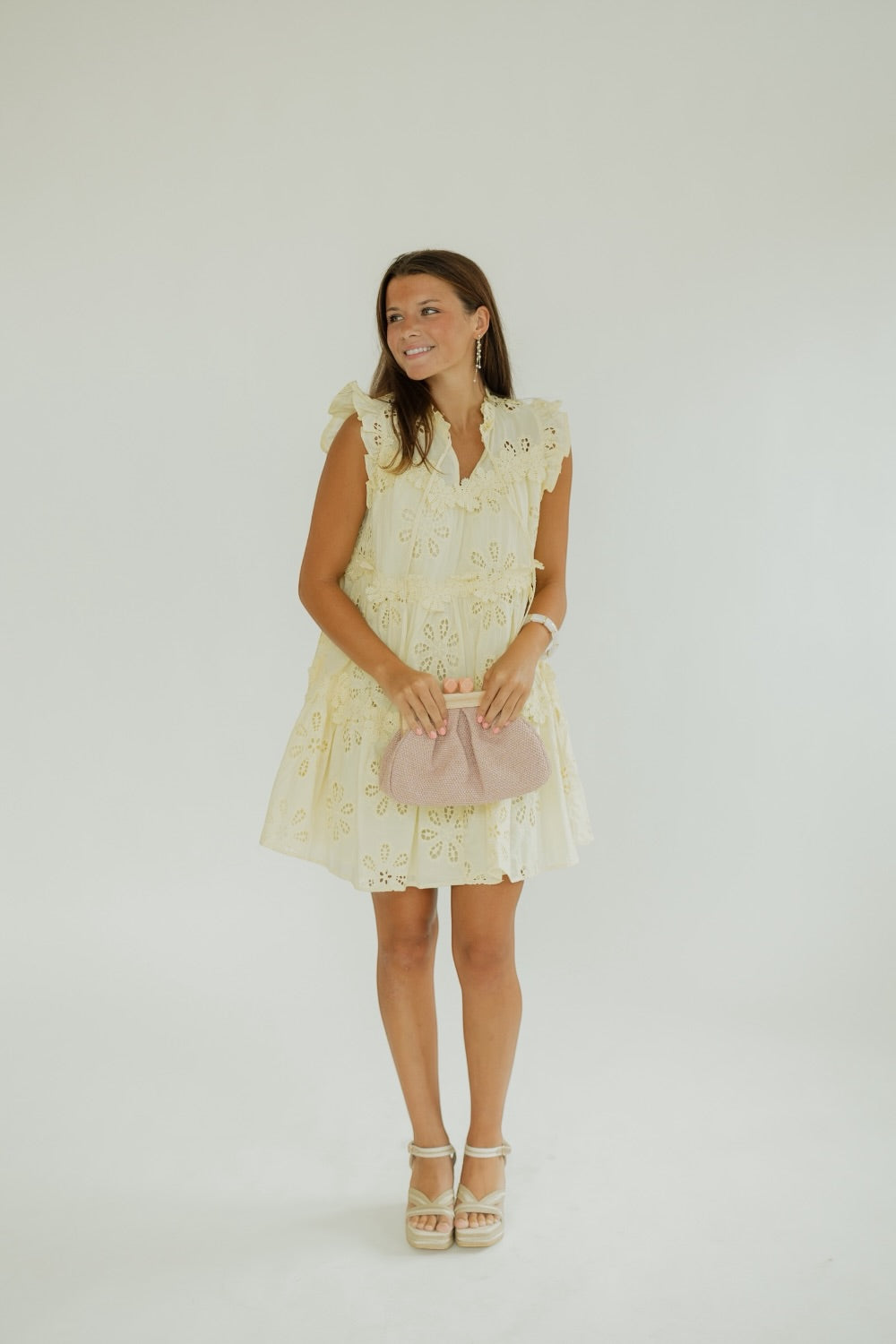 Kensie Butter Yellow Embroidered Baby Doll Dress