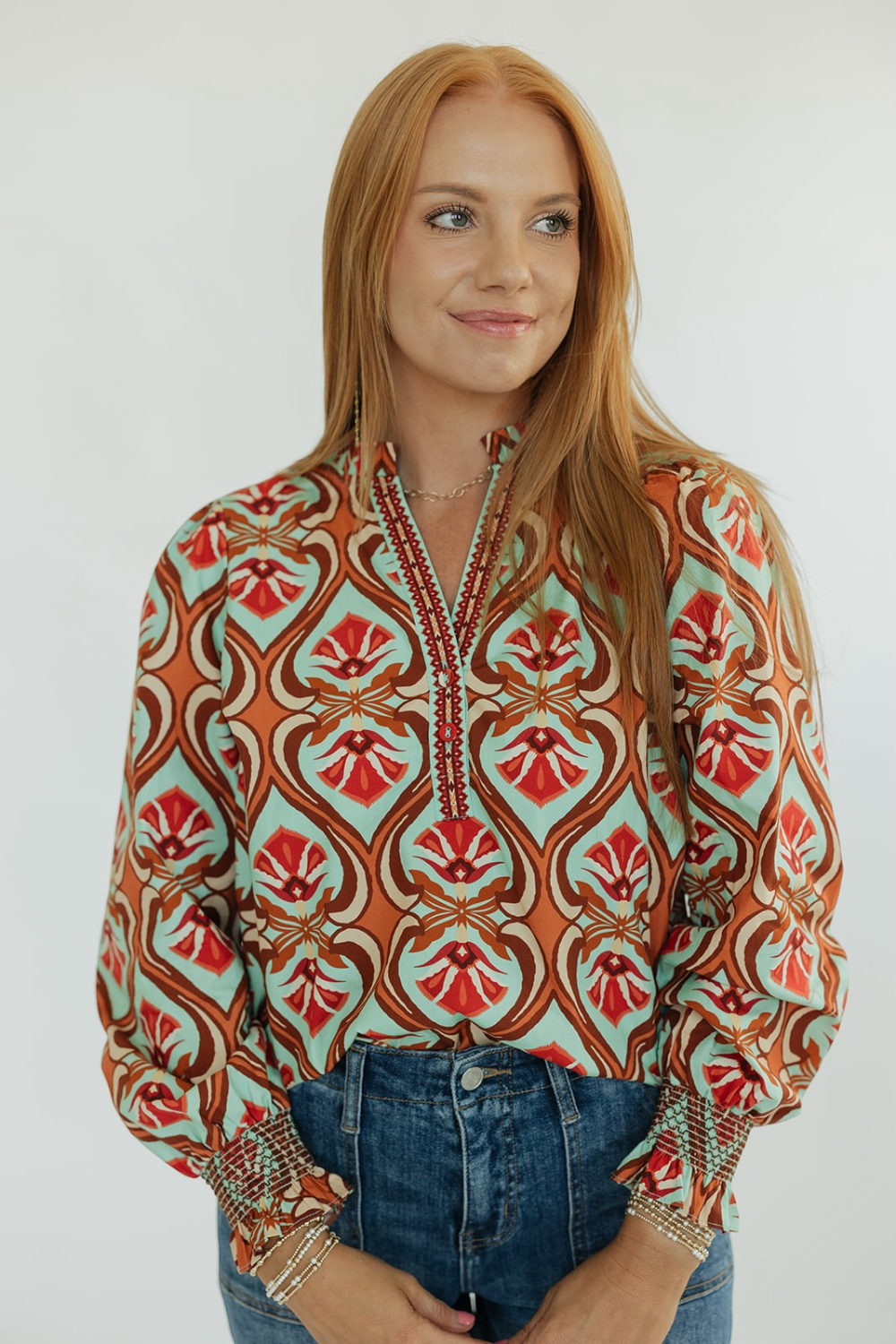 Ashley Geo Mint Blouse (XS-XL)