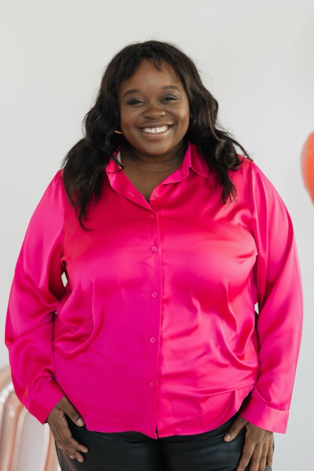 Berry Pink Satin Button Up Blouse