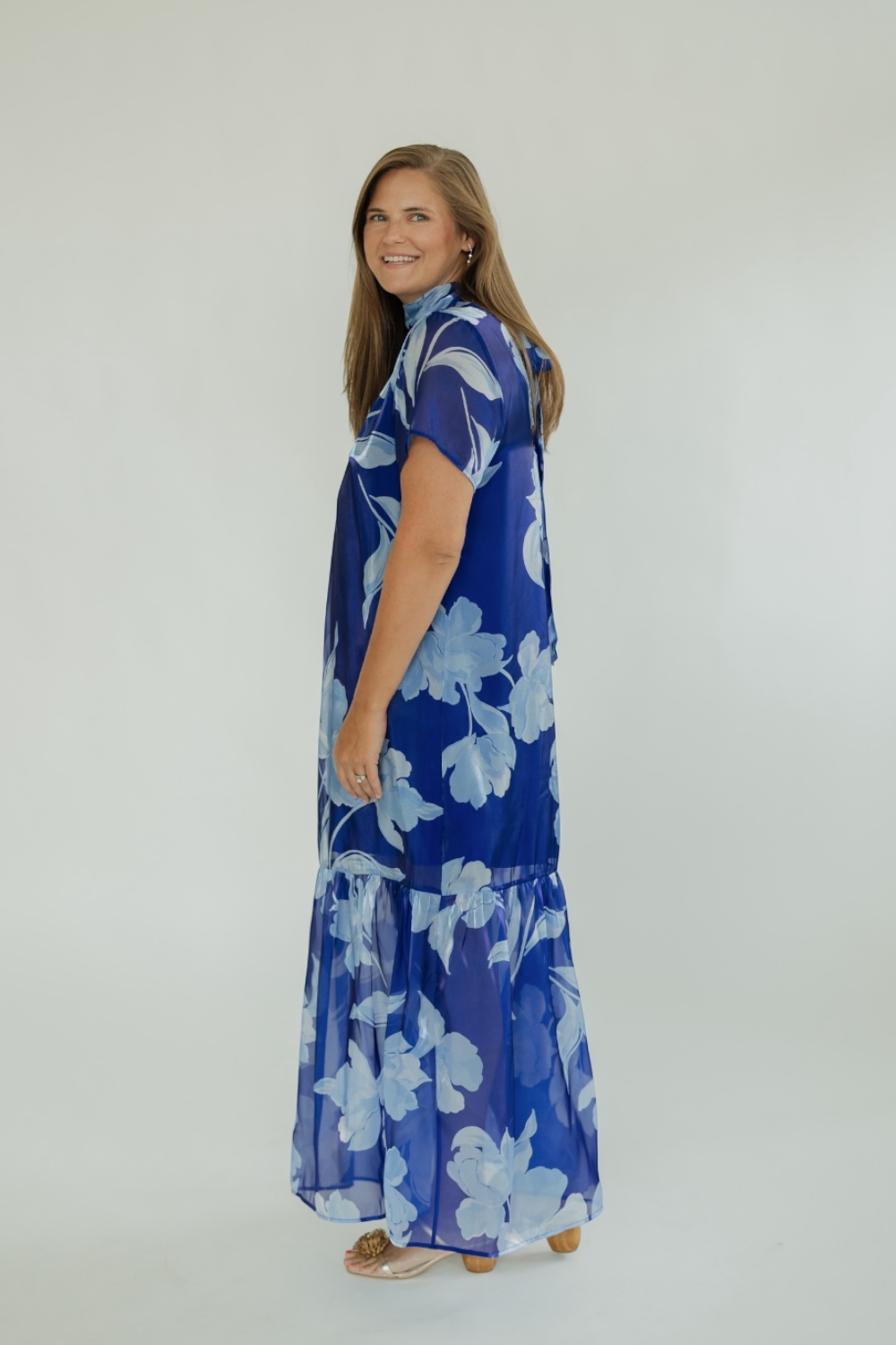 Dime Navy Blue Organza Mockneck Maxi Dress (XS-3XL)