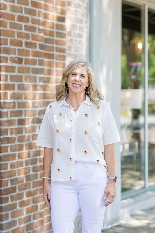 Orange Print Short Sleeve Top (XS-XL)