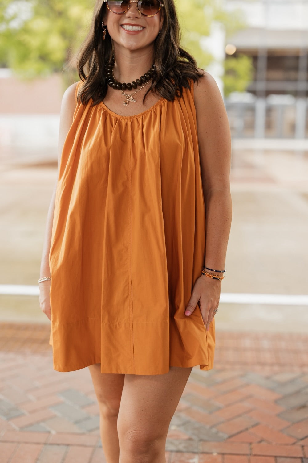 Caroline Orange A Line Mini Dress
