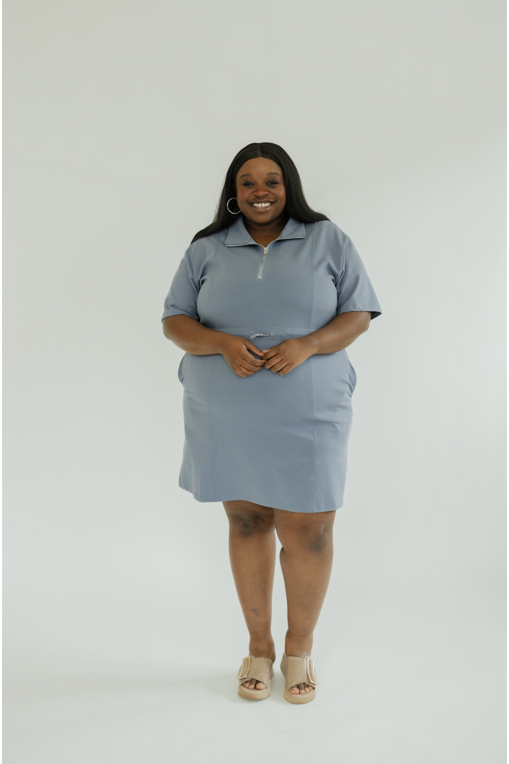Shannon Steel Blue Elastic Waist Casual Dress (S-2XL)