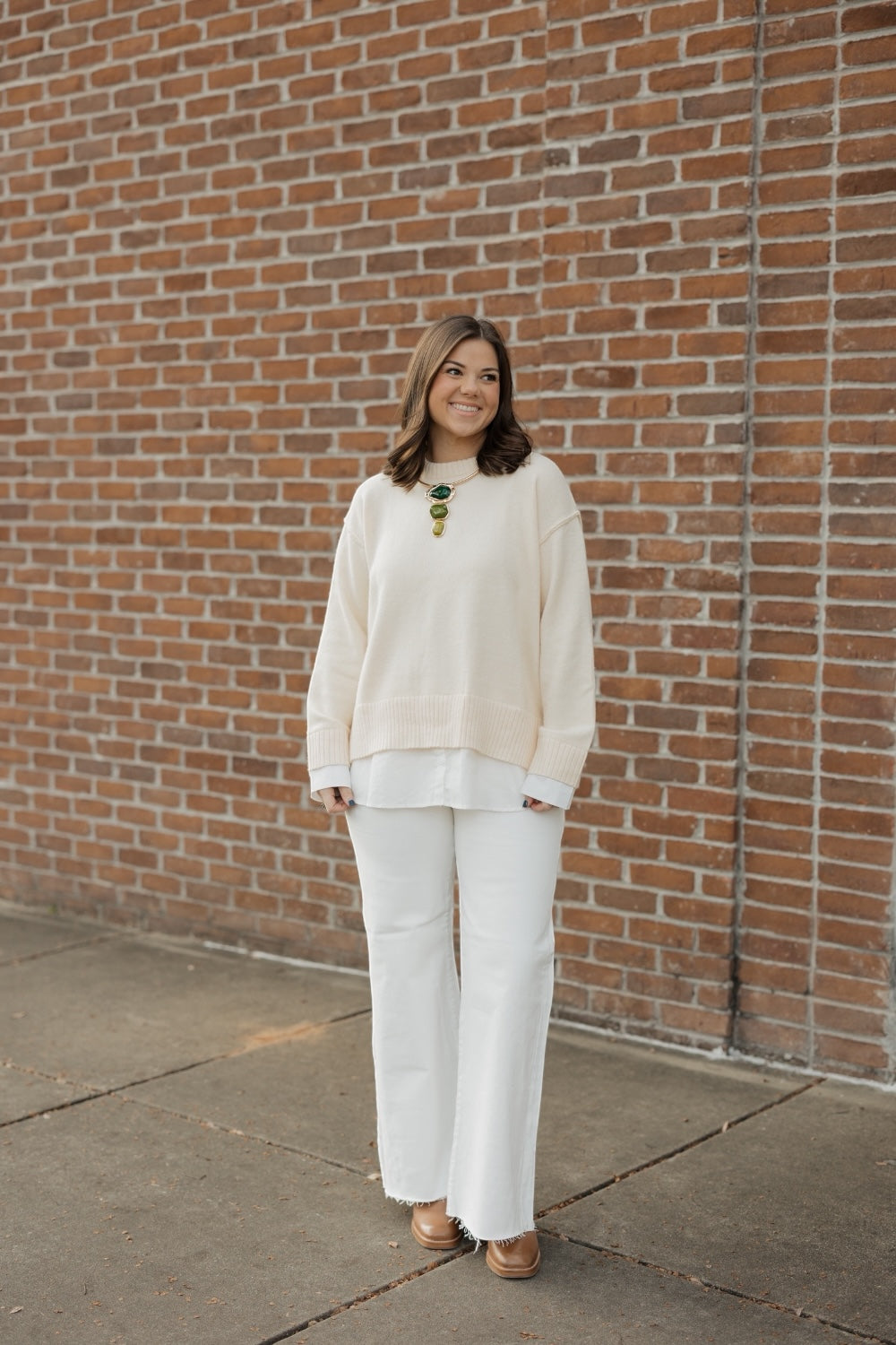 Lindsey Beige Long Sleeve Combo Sweater