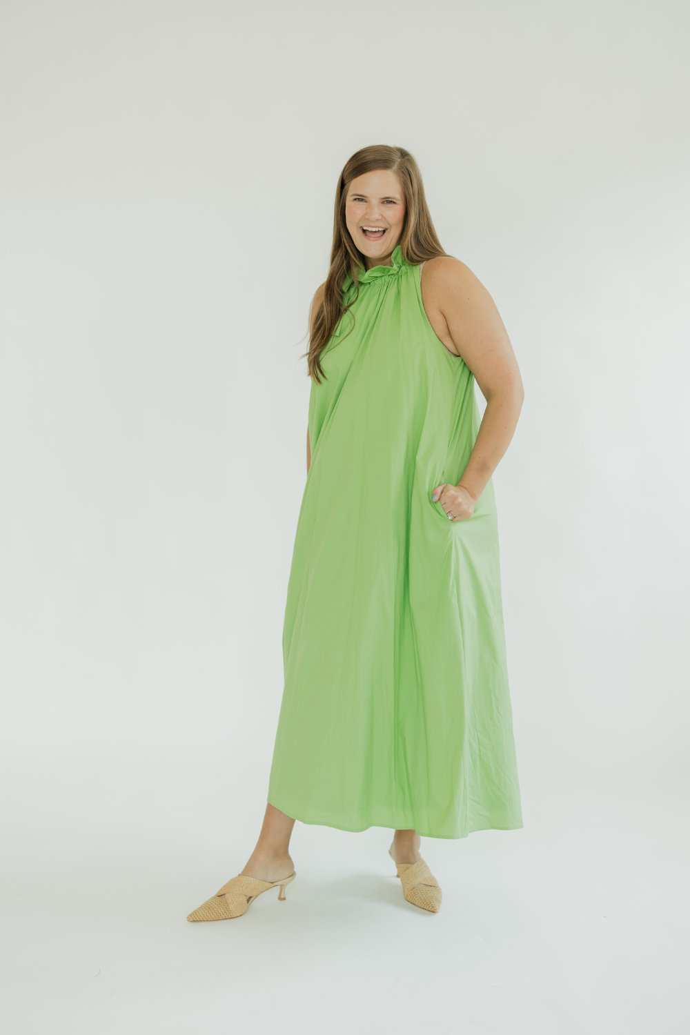 Julia Green Apple Tie Neck Maxi Dress (S-3XL)