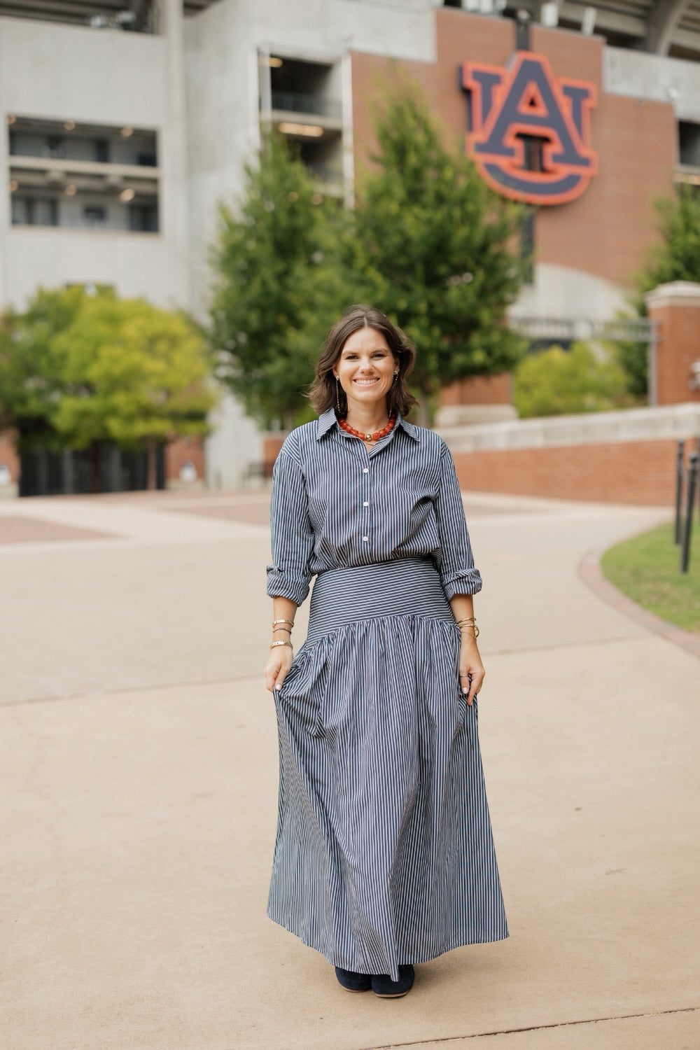 Blair Navy Stripe Curved Waist Maxi Skirt (XS-XL)