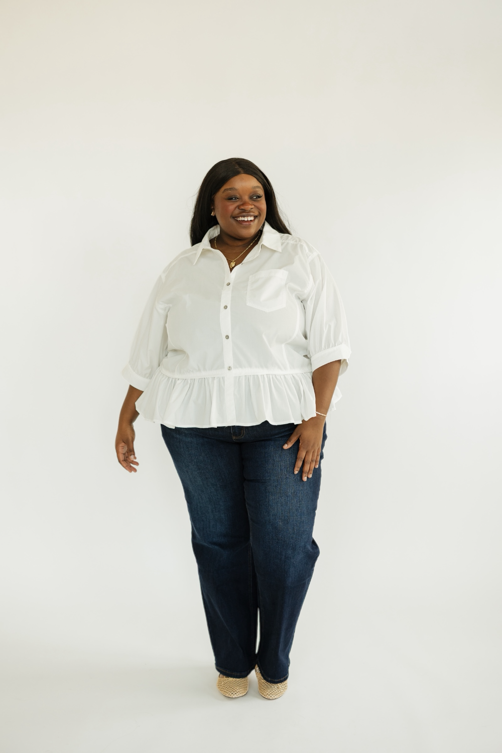 Lana Off White Ruffle Hem Top (S-2XL)