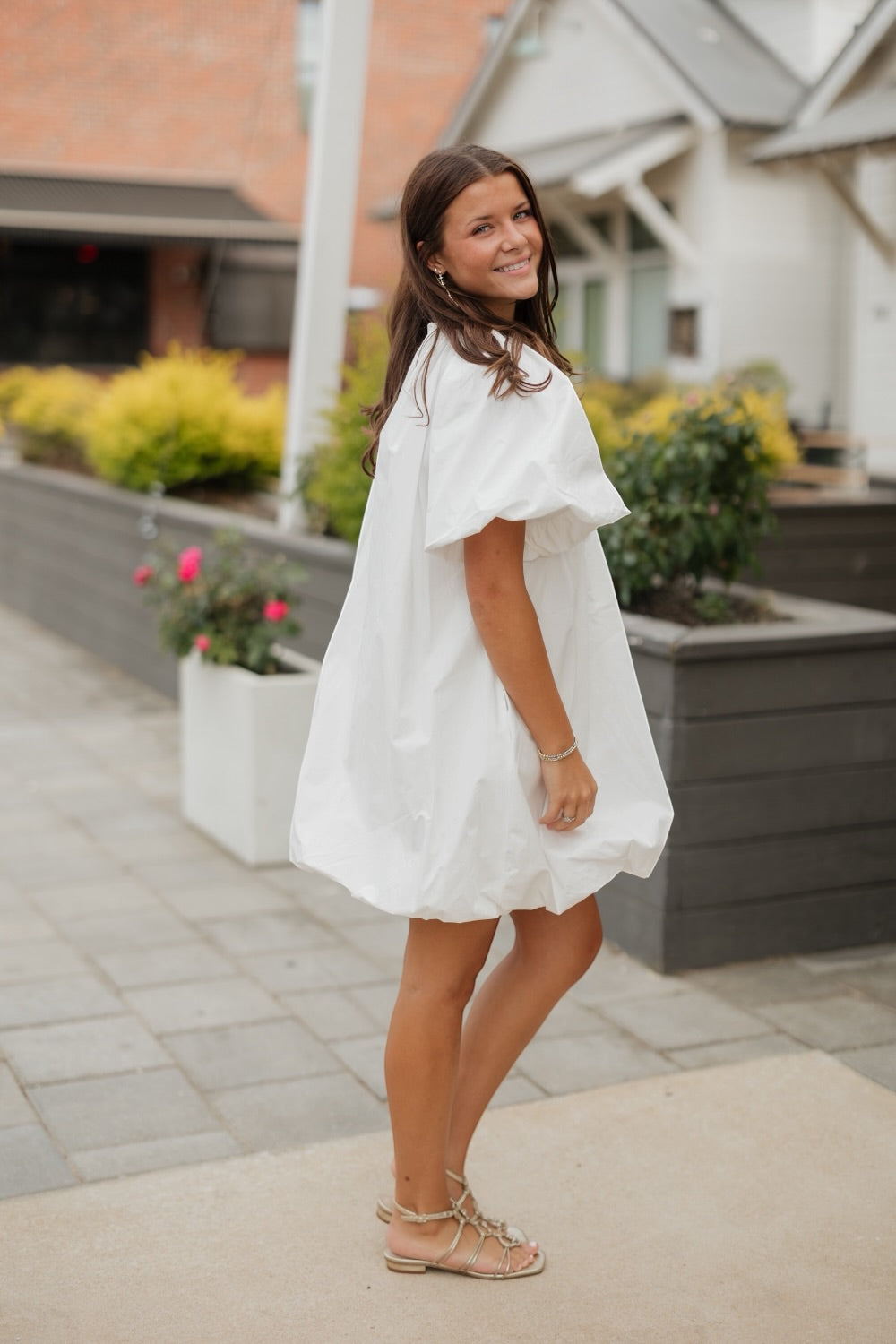 Sadie White Bubble Hem Mini Dress