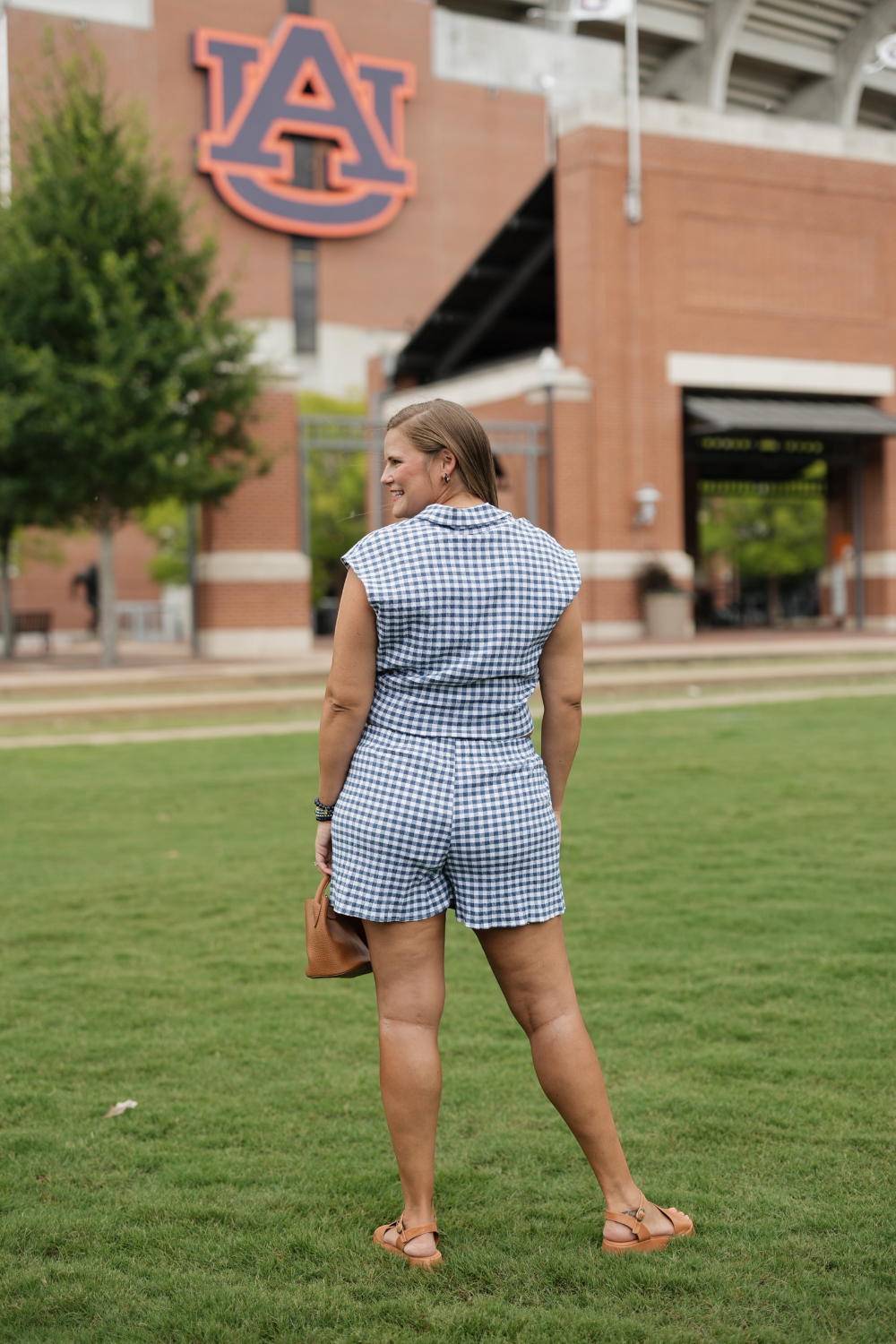 Faye Navy Gingham Elastic Waist Shorts (S-3XL)