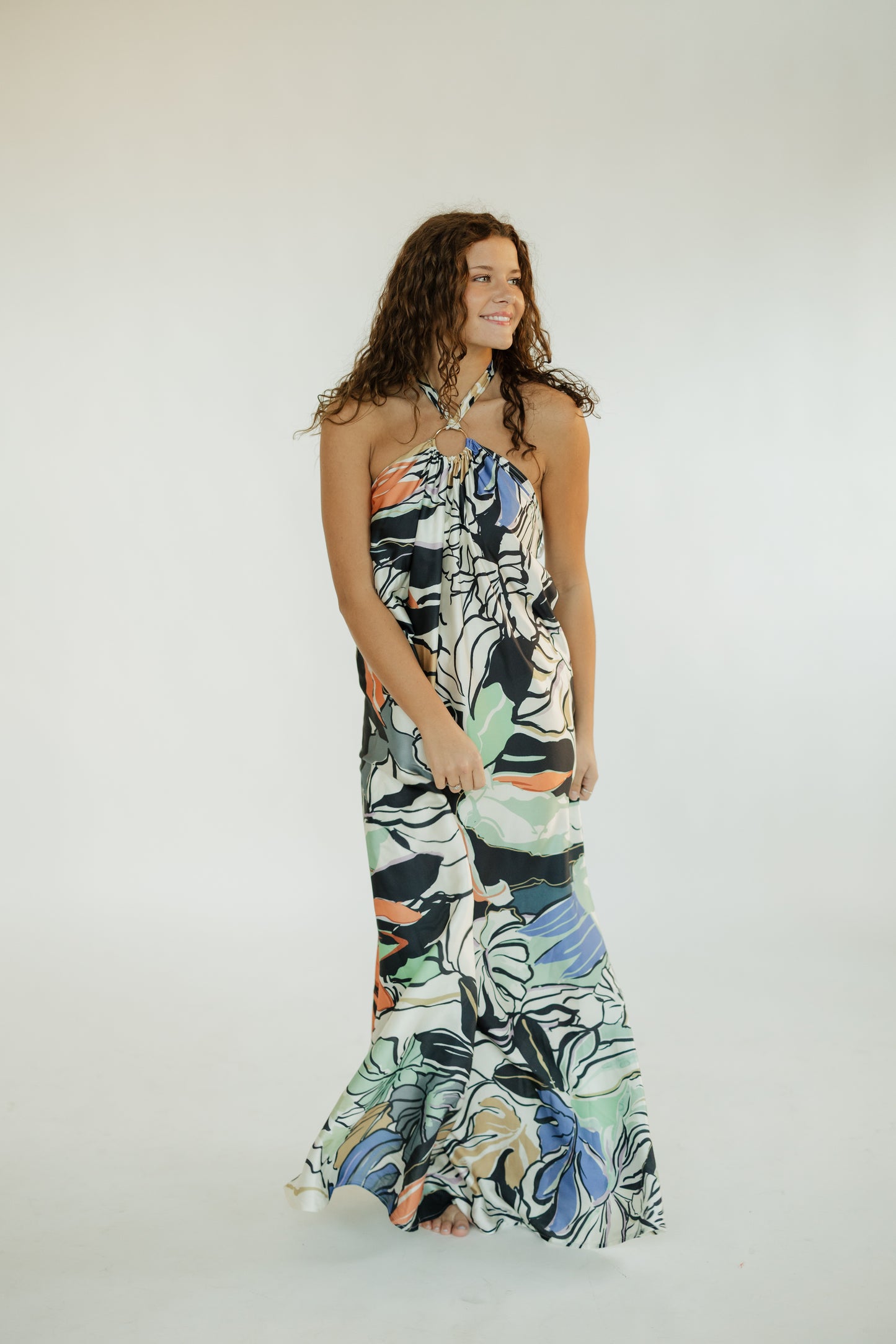 Blue Botanical Maxi Halter Dress (XS-XL)