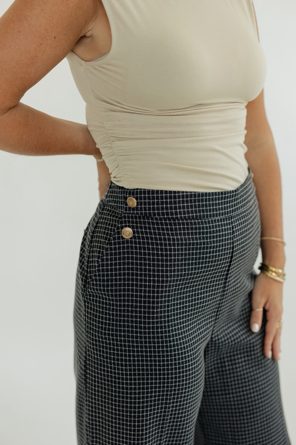 Gracey Navy Grid Print Wide Leg Pant (XS-XL)