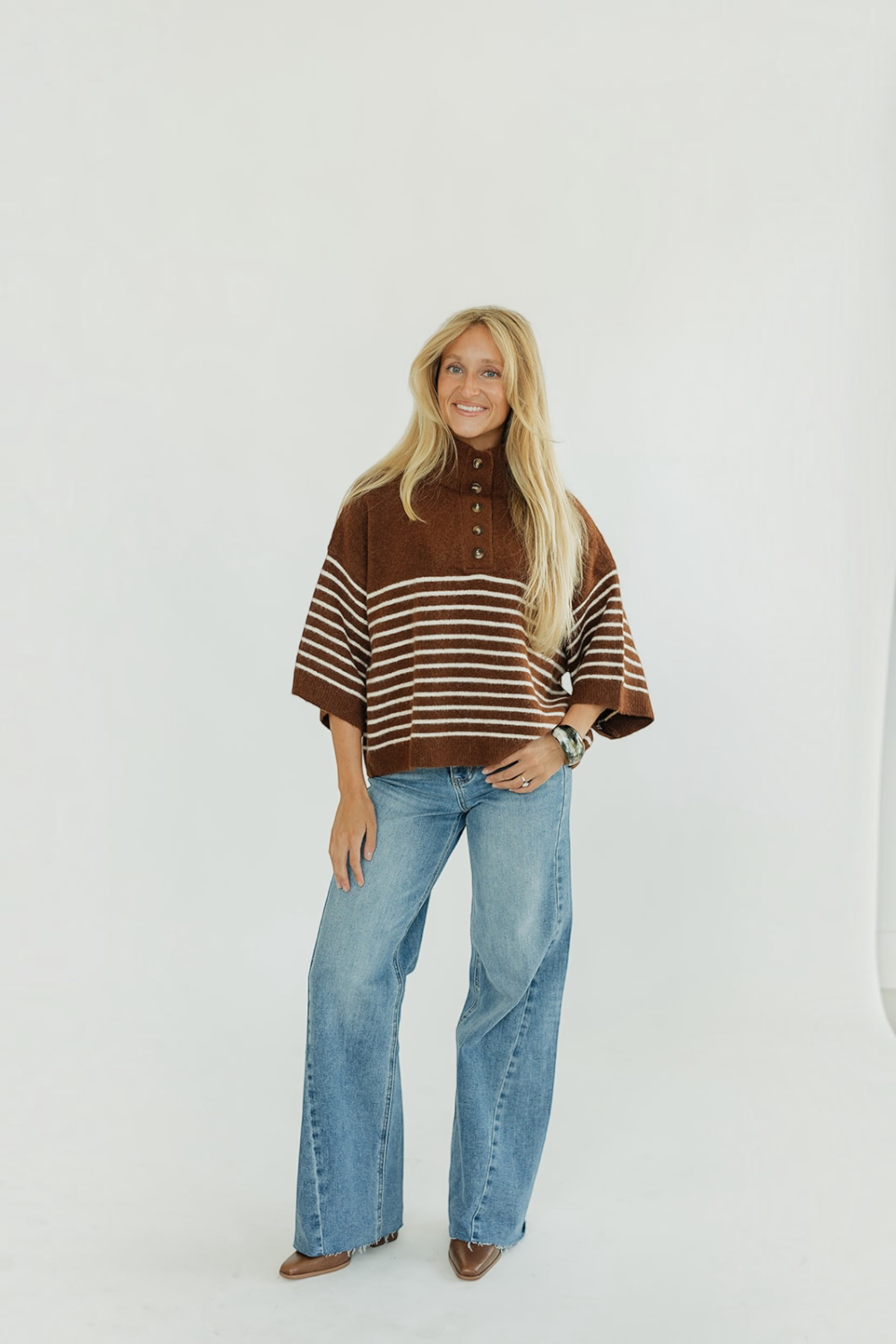 Chocolate Striped Henley Sweater (S-2XL)