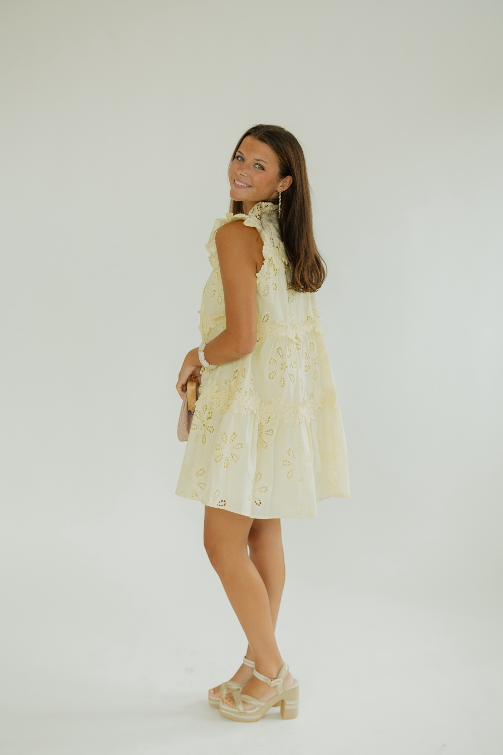 Kensie Butter Yellow Embroidered Baby Doll Dress