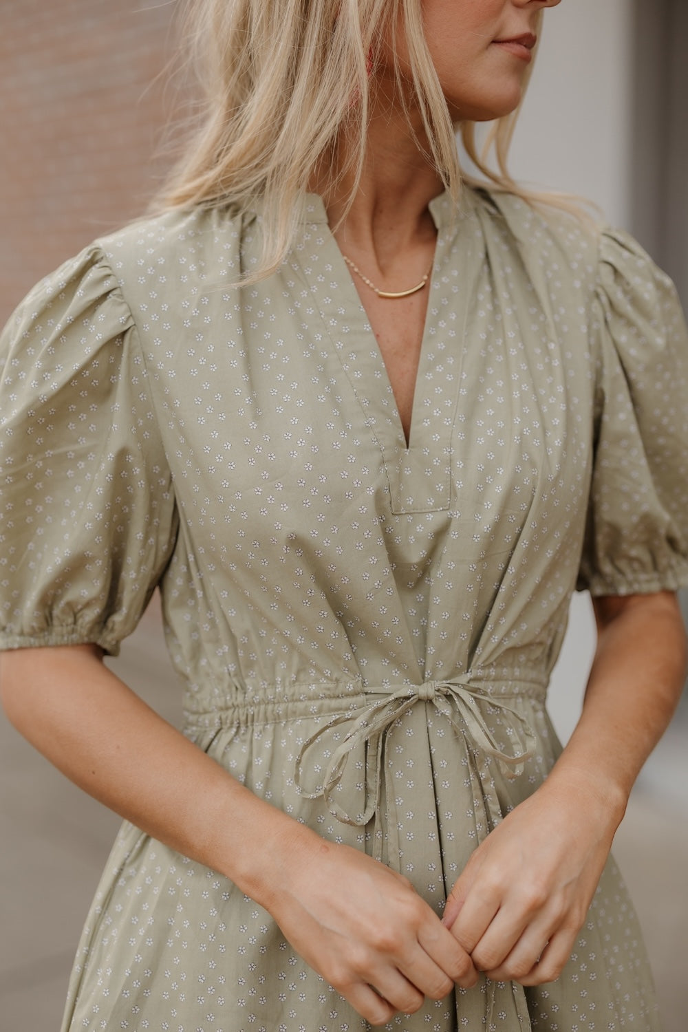 Owen Olive Midi Tie Waist Dress