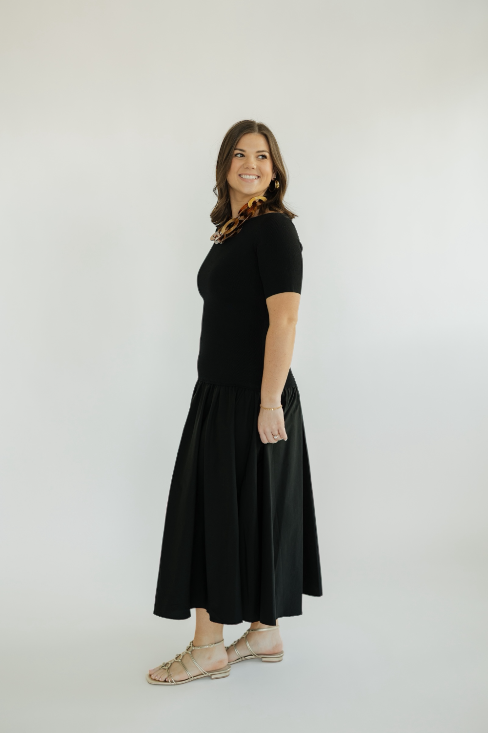 Delilah Black Mixed Media Dress