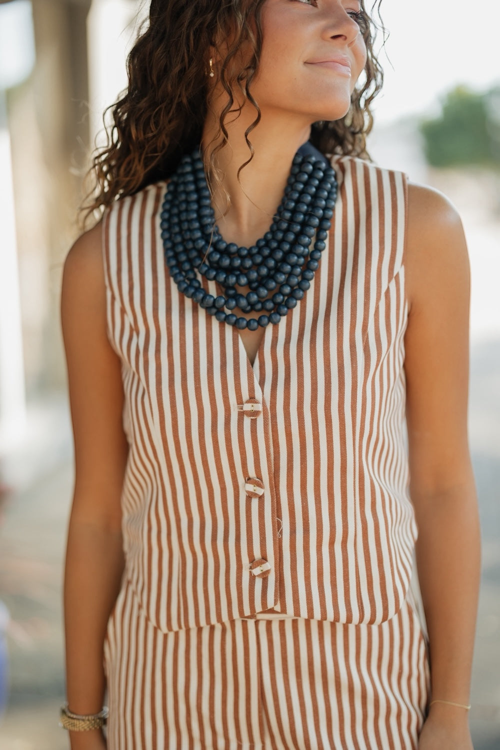 Farrah Mocha Striped Button Front Vest