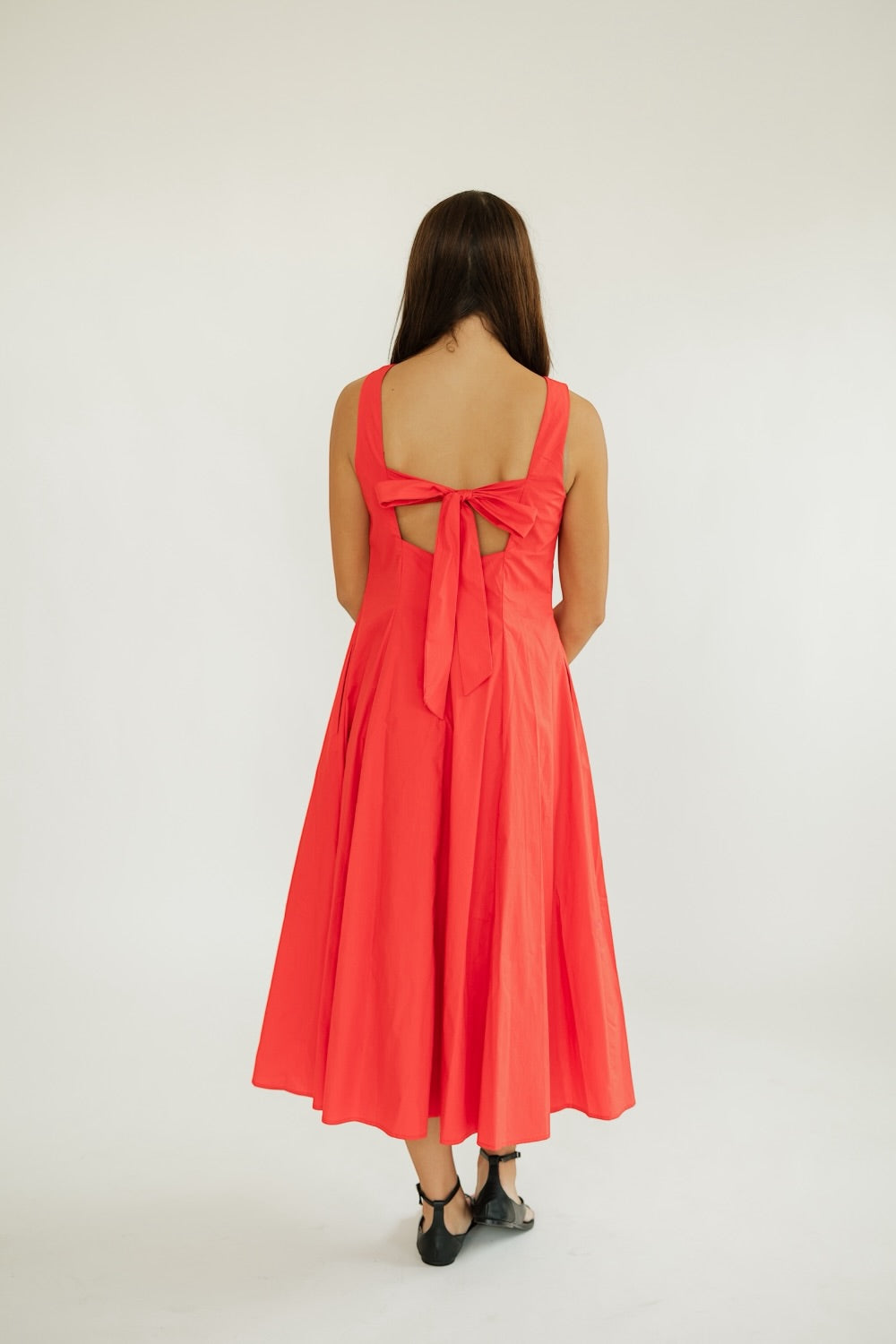 Pauline Red Poplin Keyhole Midi Dress
