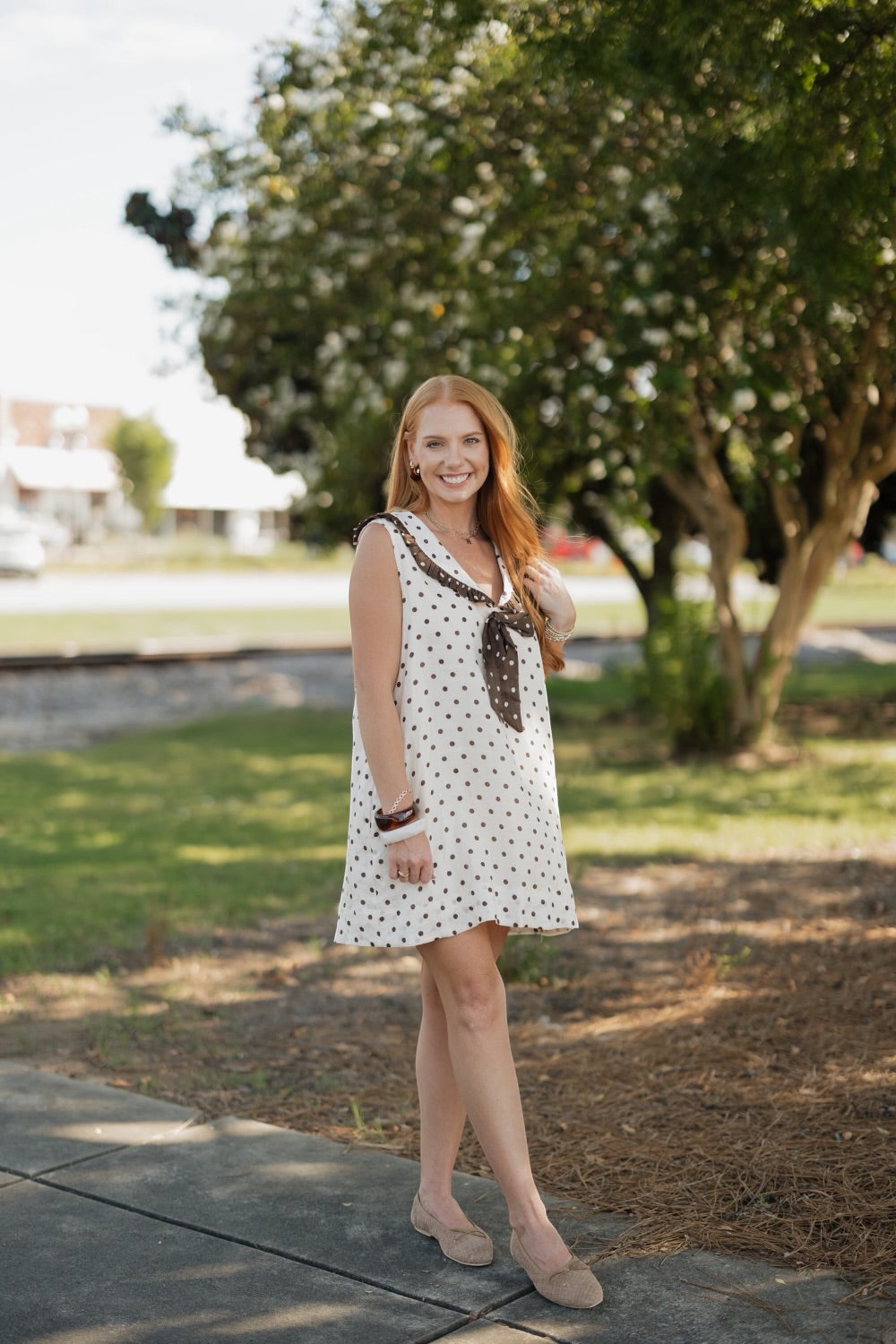 Gracie Cream Polka Dot Sleeveless Collar Dress