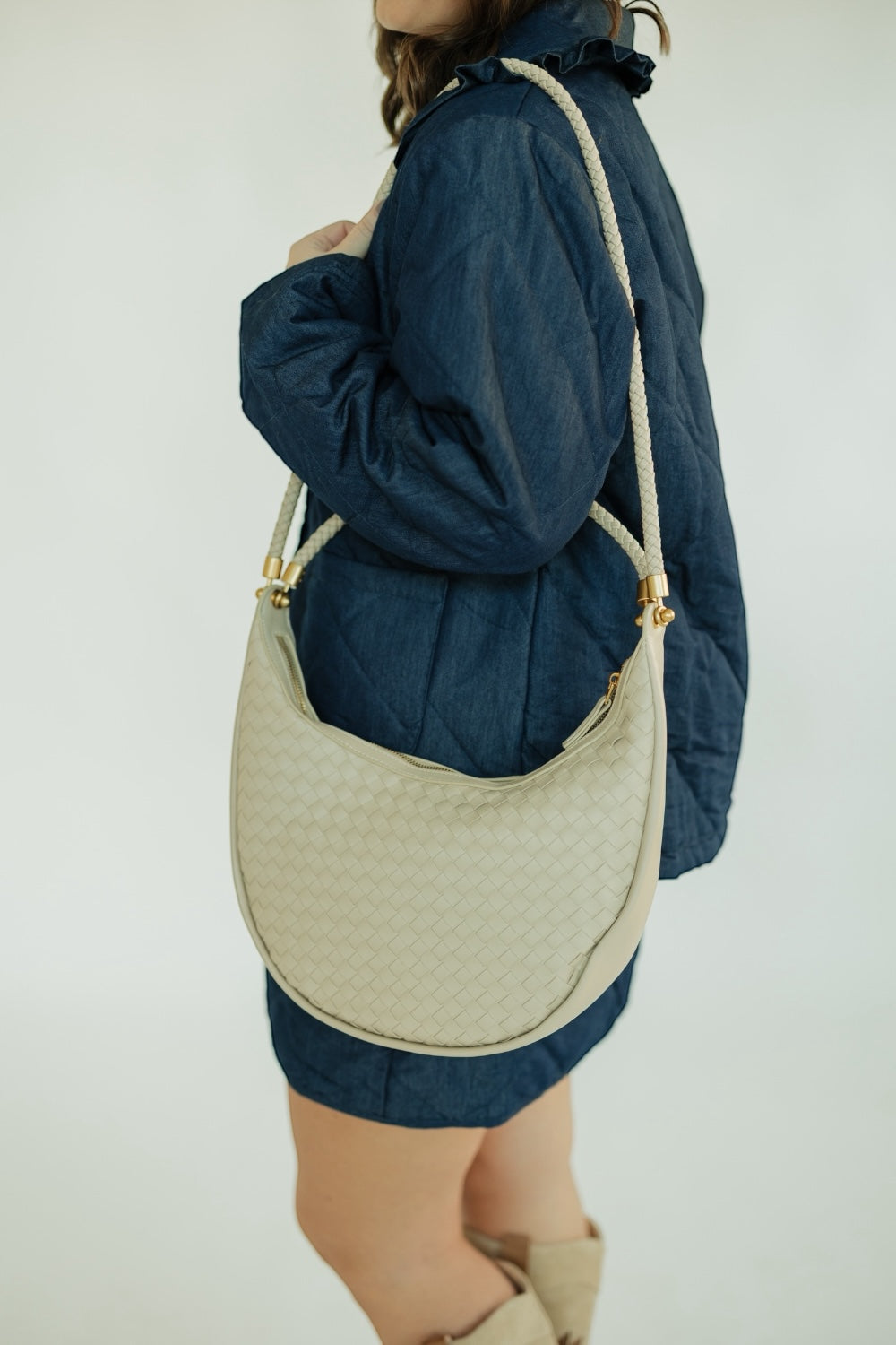Biege Woven Hobo Bag