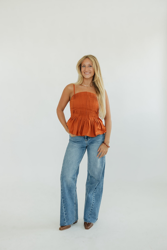 Callie Cinnamon Pleated Front Tank