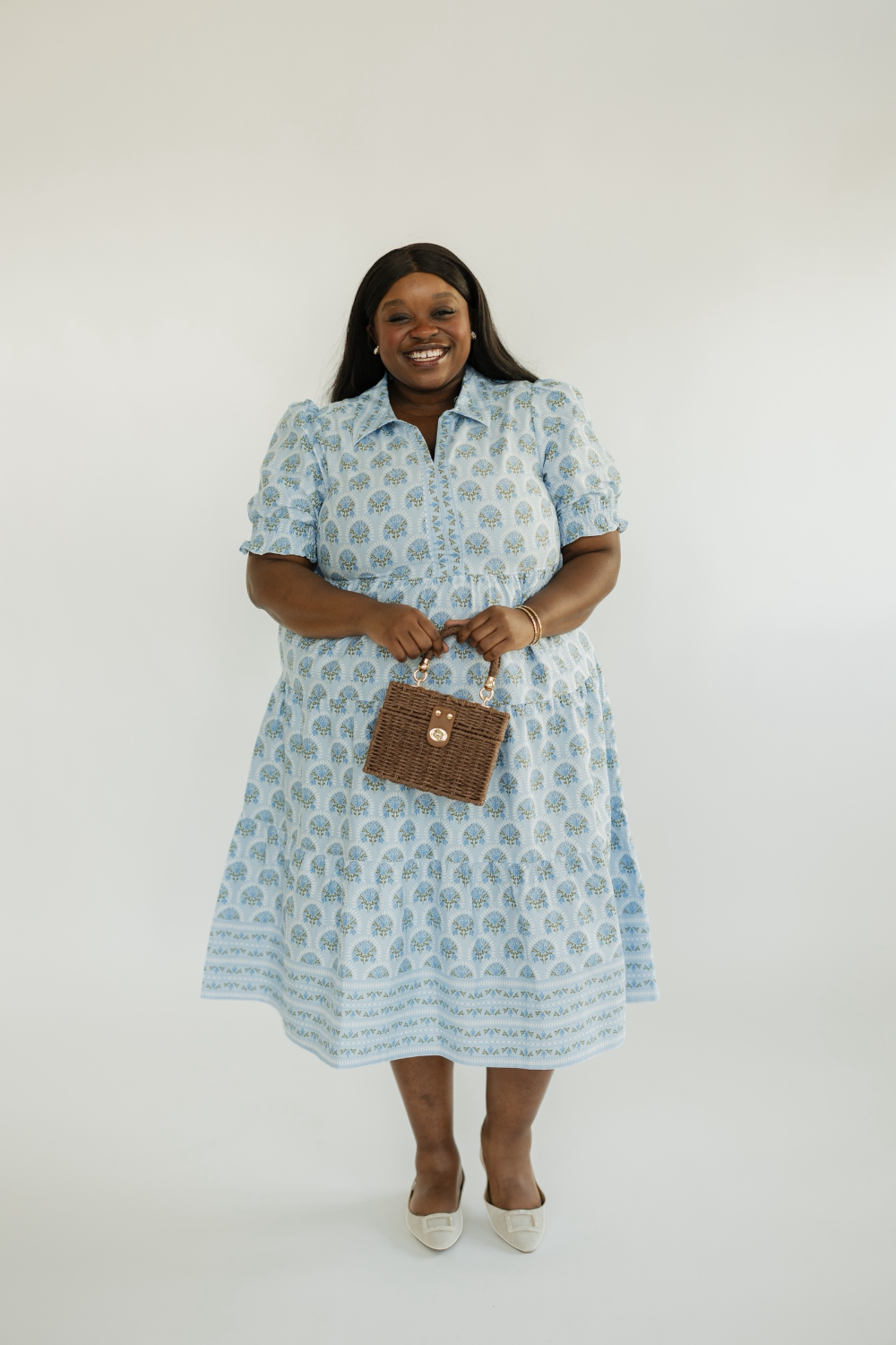 The Molly Sunshower Flora Blue Midi Dress (XS-2X)