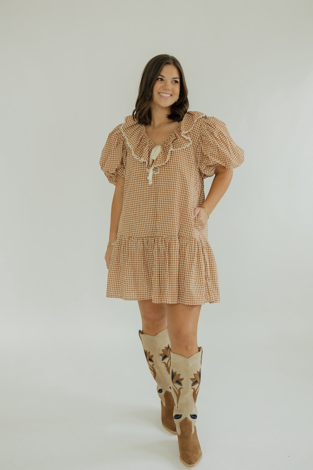 Ophelia Rust Gingham Mini Dress