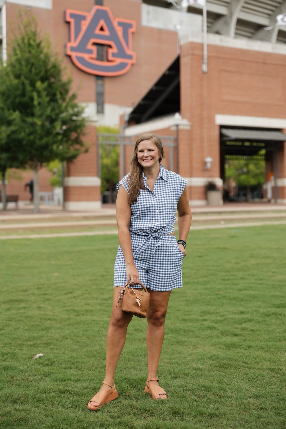Faye Navy Gingham Elastic Waist Shorts (S-3XL)