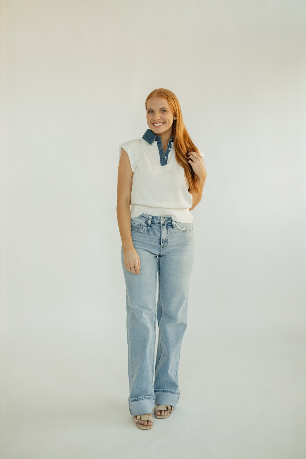 Sally Cap Sleeve Mixed Media Top (XS-XL)