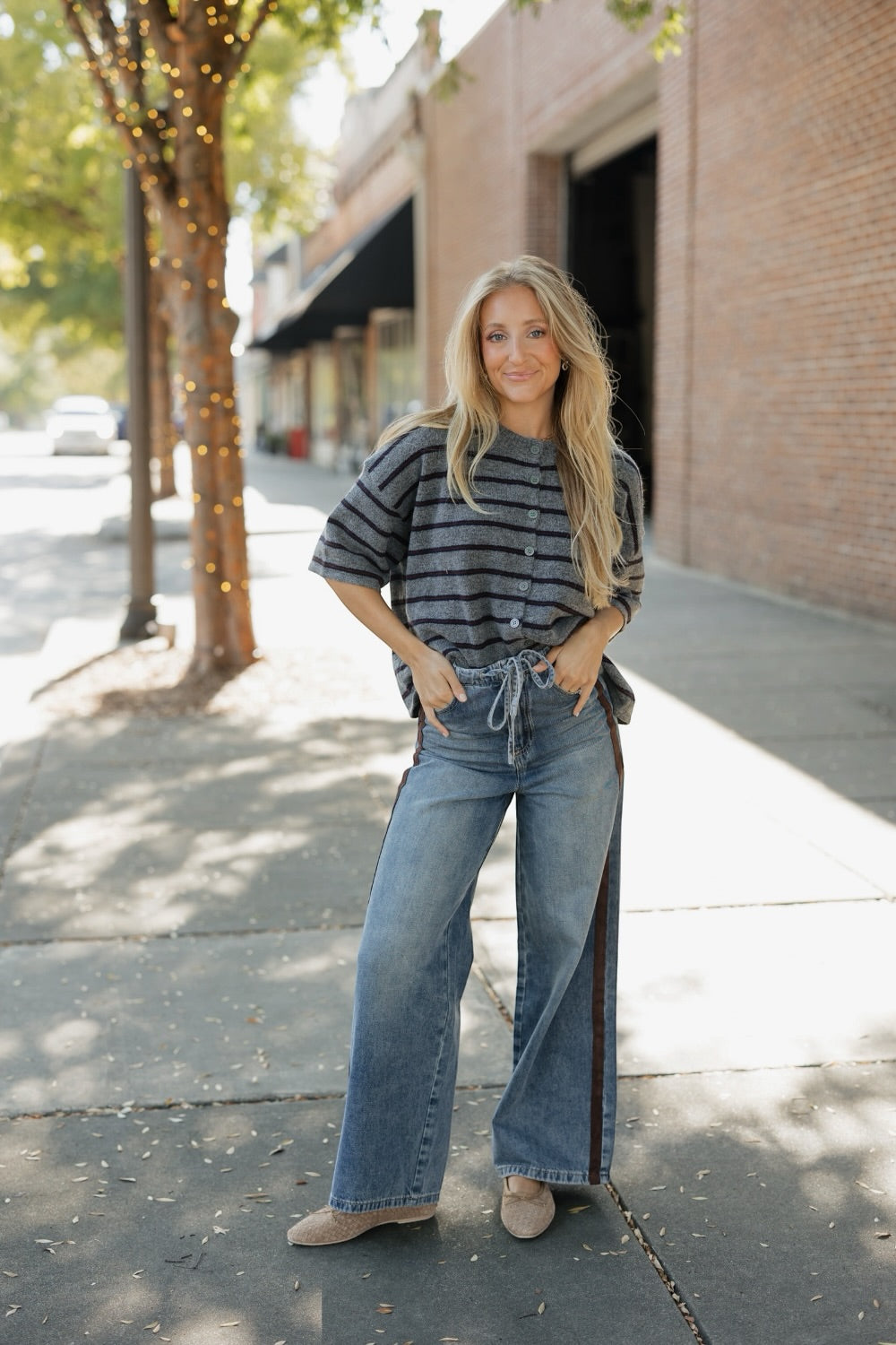 Durango Suede Side Trim Detail Denim Straight Leg Pants (XS-XL)