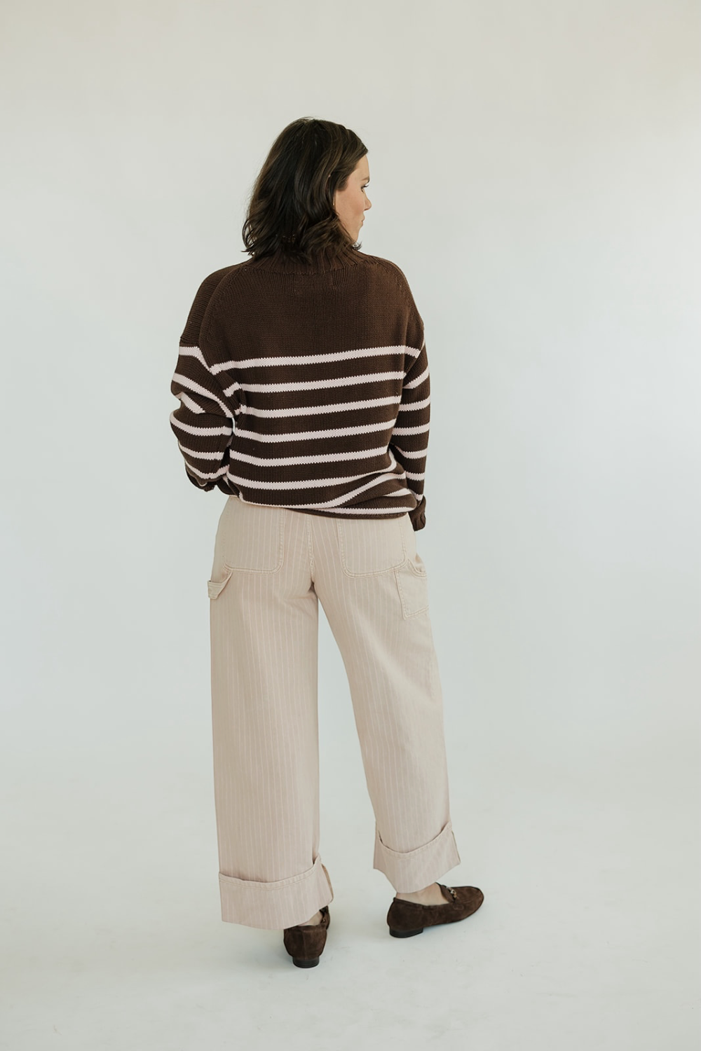 Skylar Brown Striped Mauve Mock Neck Sweater