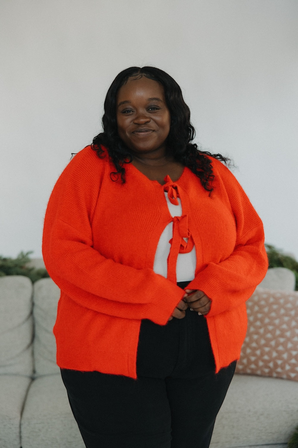 Rosie Tie Front Fuzzy Red Cardigan (S-3XL) – Studio 3:19