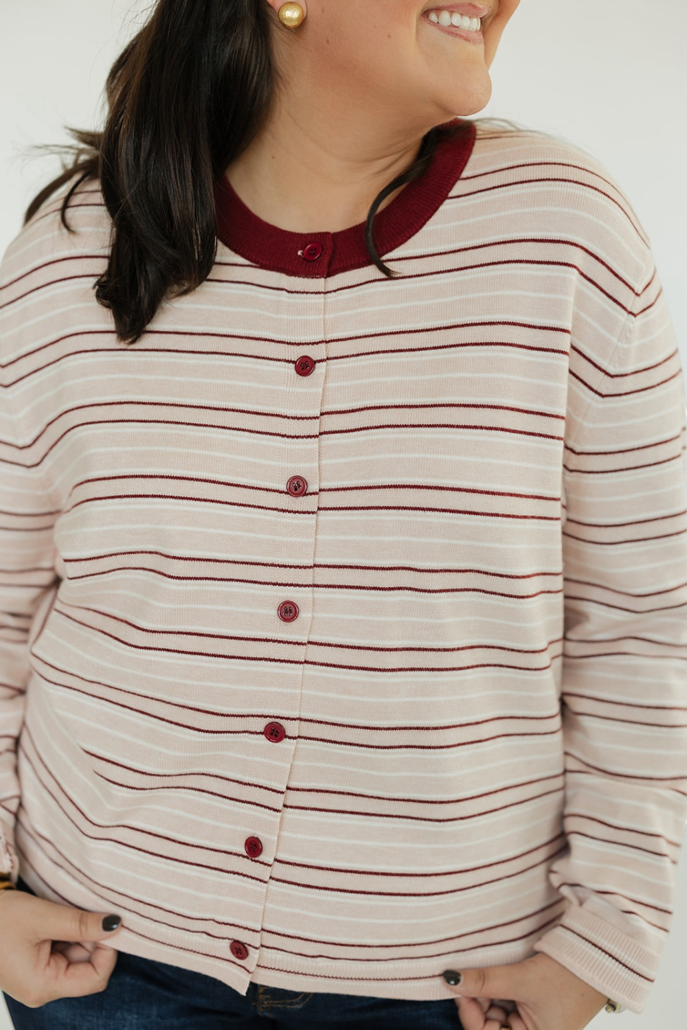 Babs Blush Striped Button Up Cardigan (S-3XL)