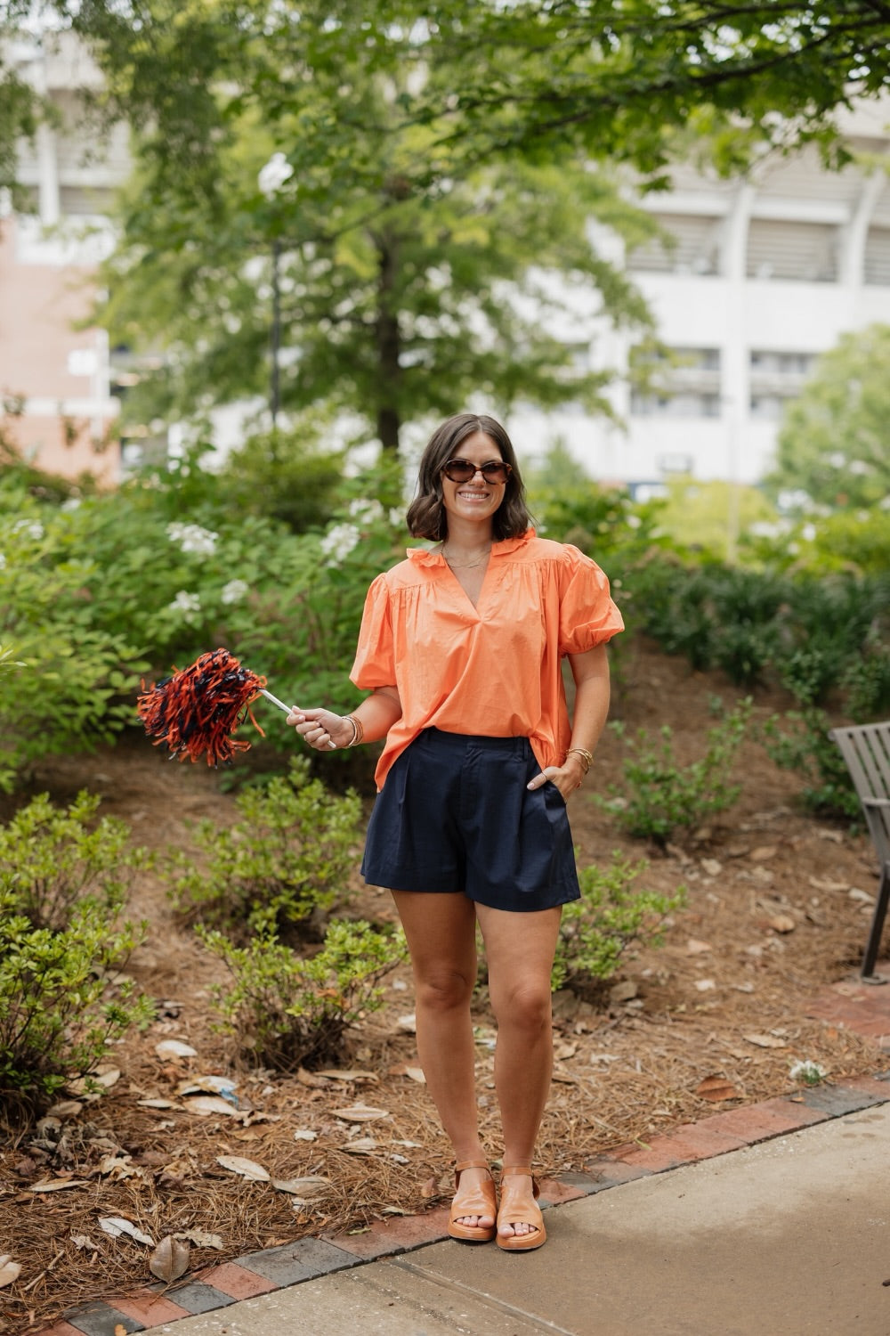 Patti Ruffled Neck Soft Orange Blouse