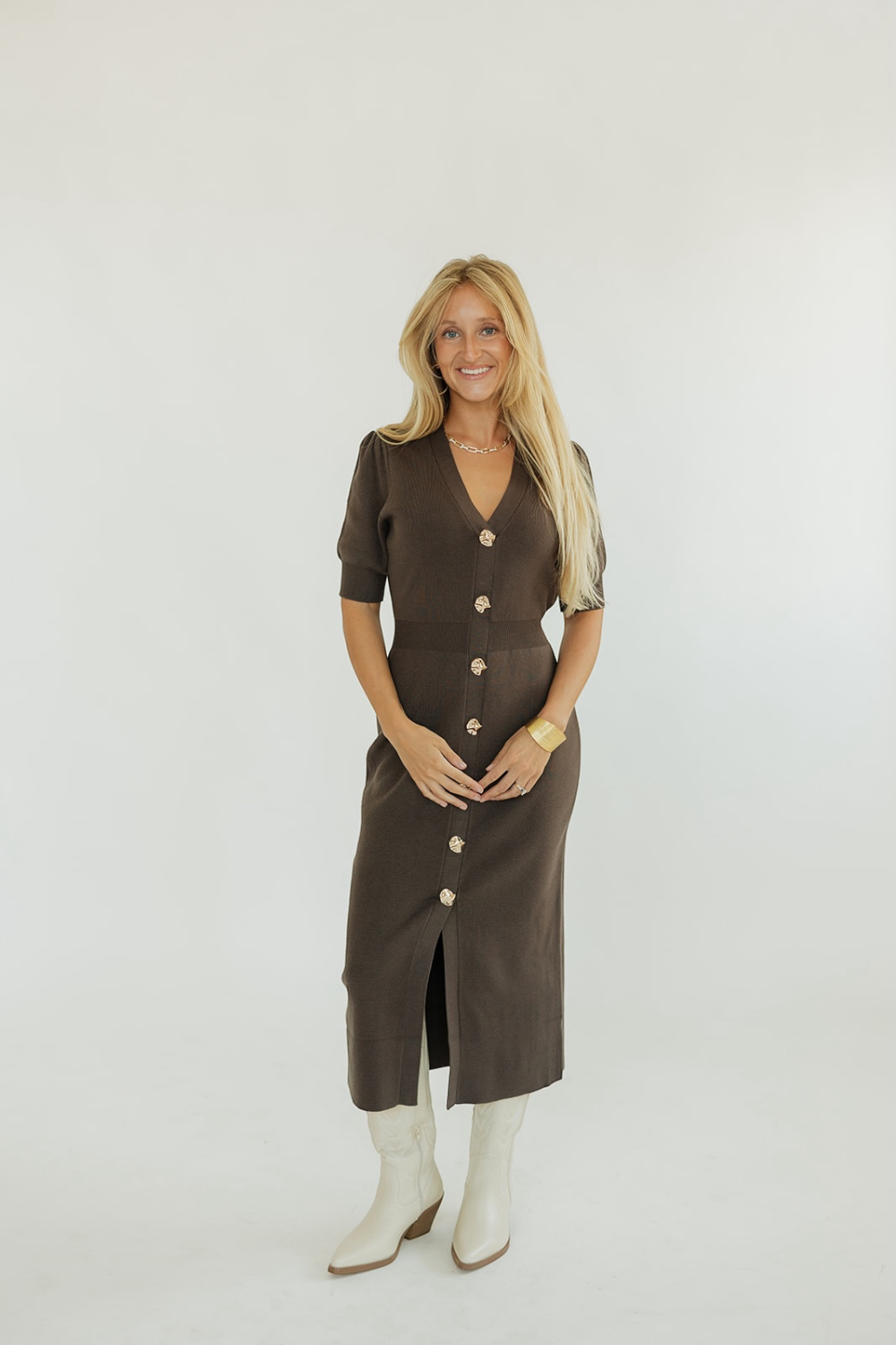 Chocolate Ribbed Short Sleeve Midi Dress (XS-XL)