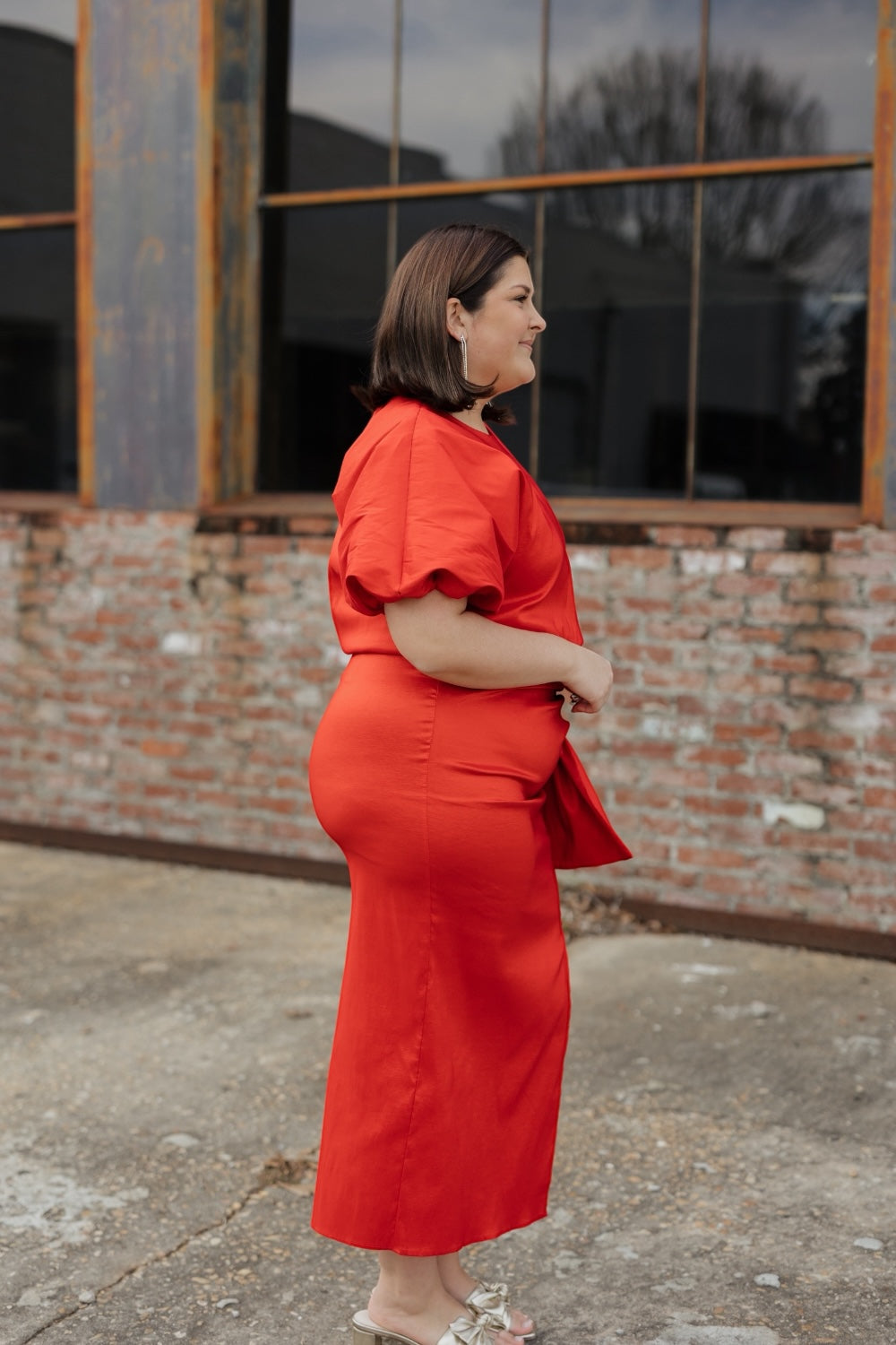 Camdyn Haute Red Taffeta Bubble Hem Top (S-3XL)