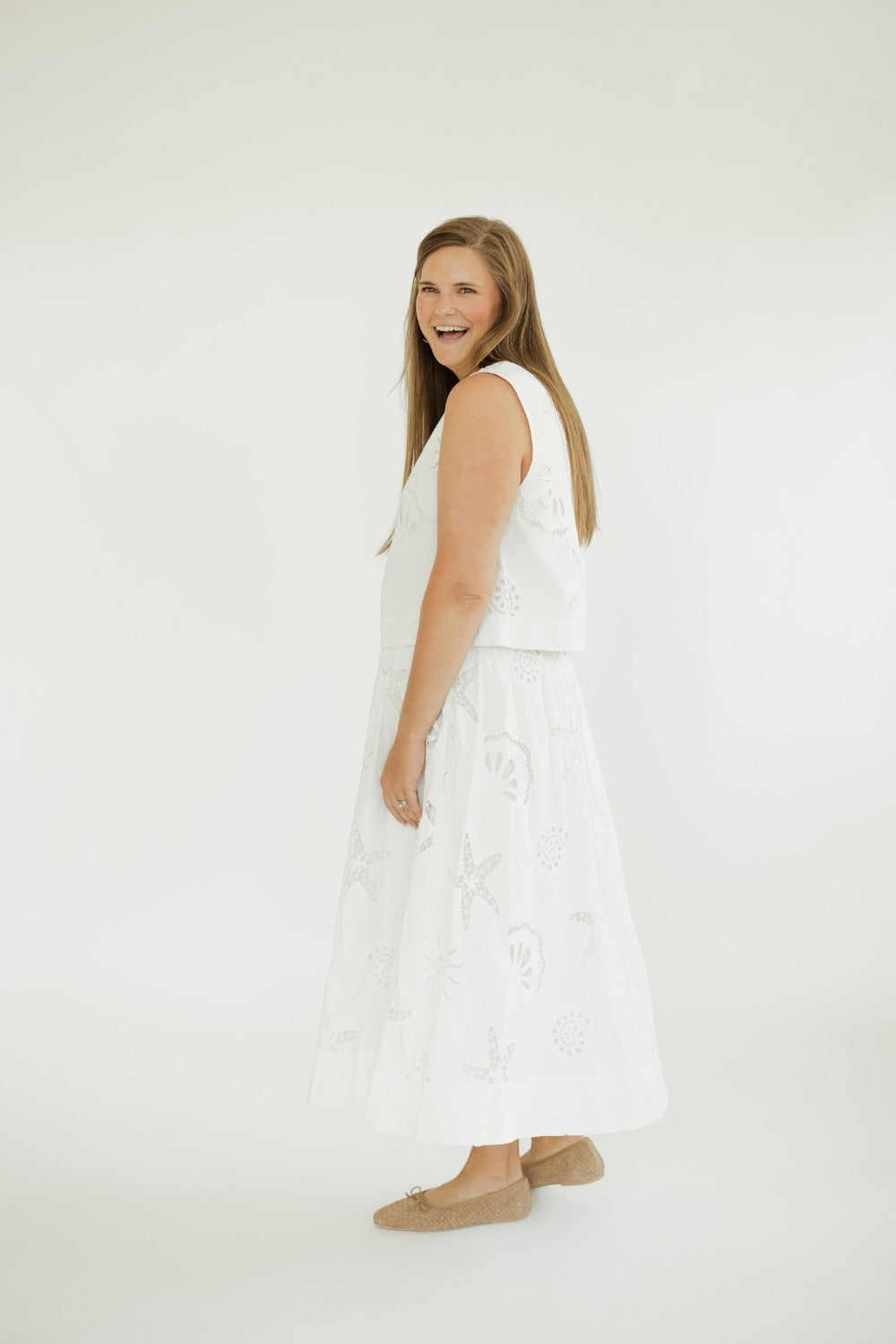White Eyelet Lace Midi Skirt (XS-XL)