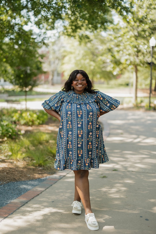 Melinda Navy Floral Mini Dress (S-3XL)