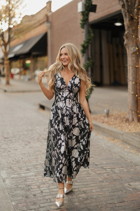 Jenny Black/Silver Midi Dress
