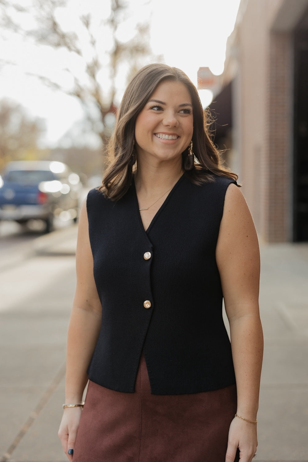 Black Sleeveless Knit Sweater Vest (S-2XL)
