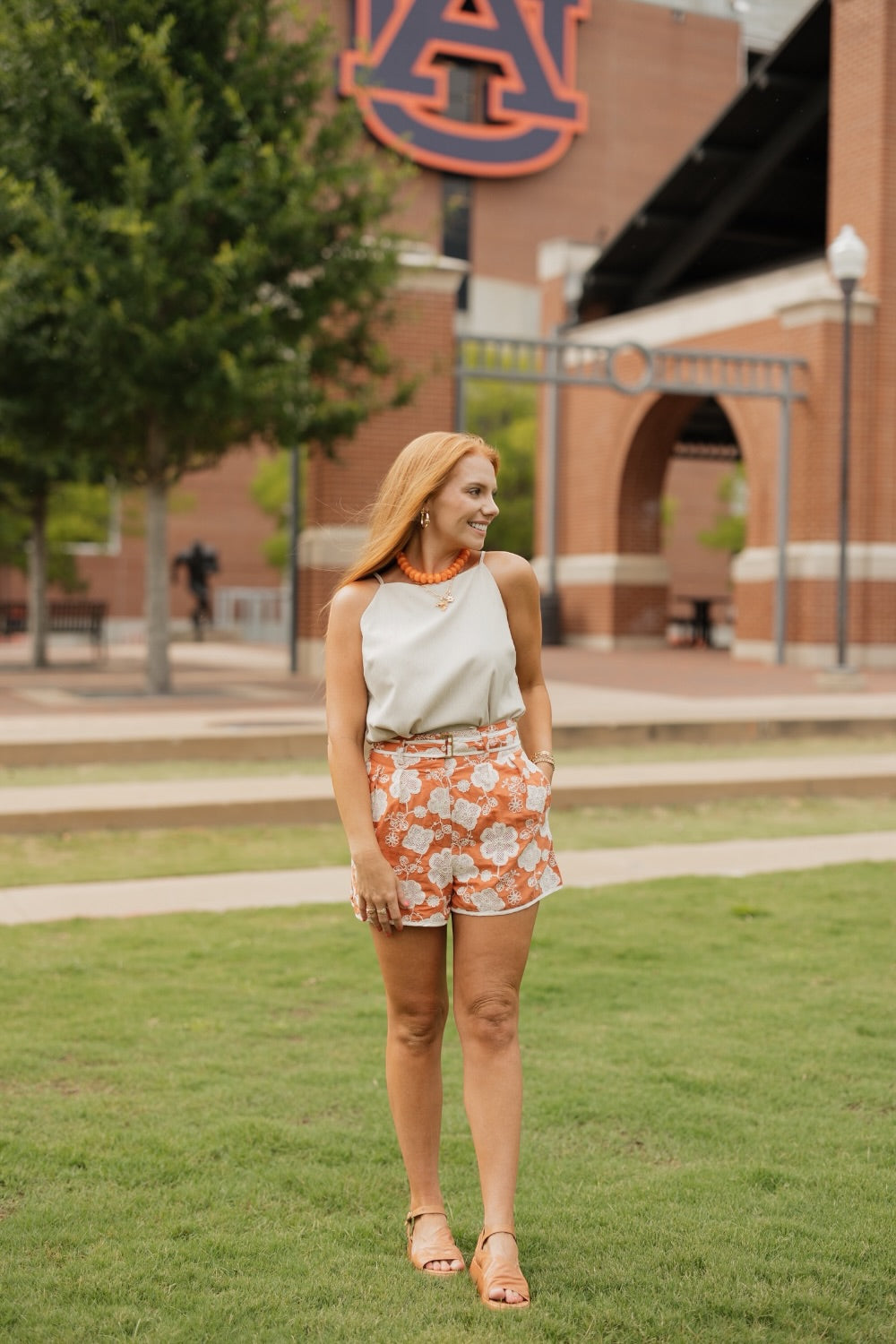 Andrea Terracotta Flower Belted Short