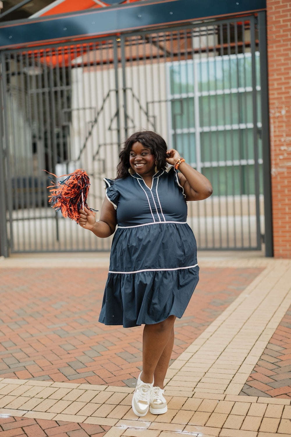 Sandy Navy Flutter Sleeve Ruffle Dress (S-2XL)