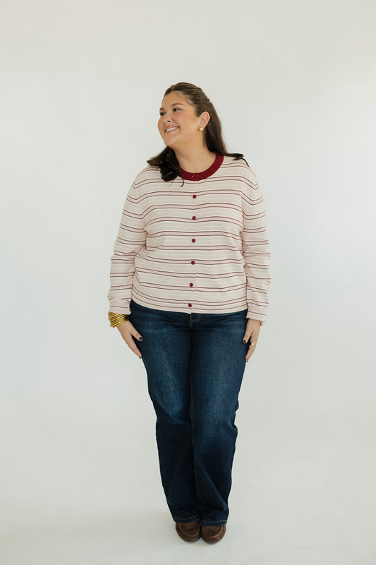Babs Blush Striped Button Up Cardigan (S-3XL)