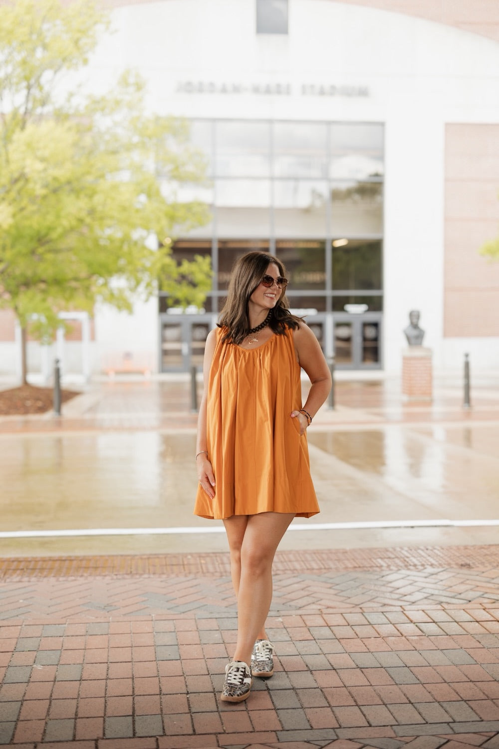 Caroline Orange A Line Mini Dress