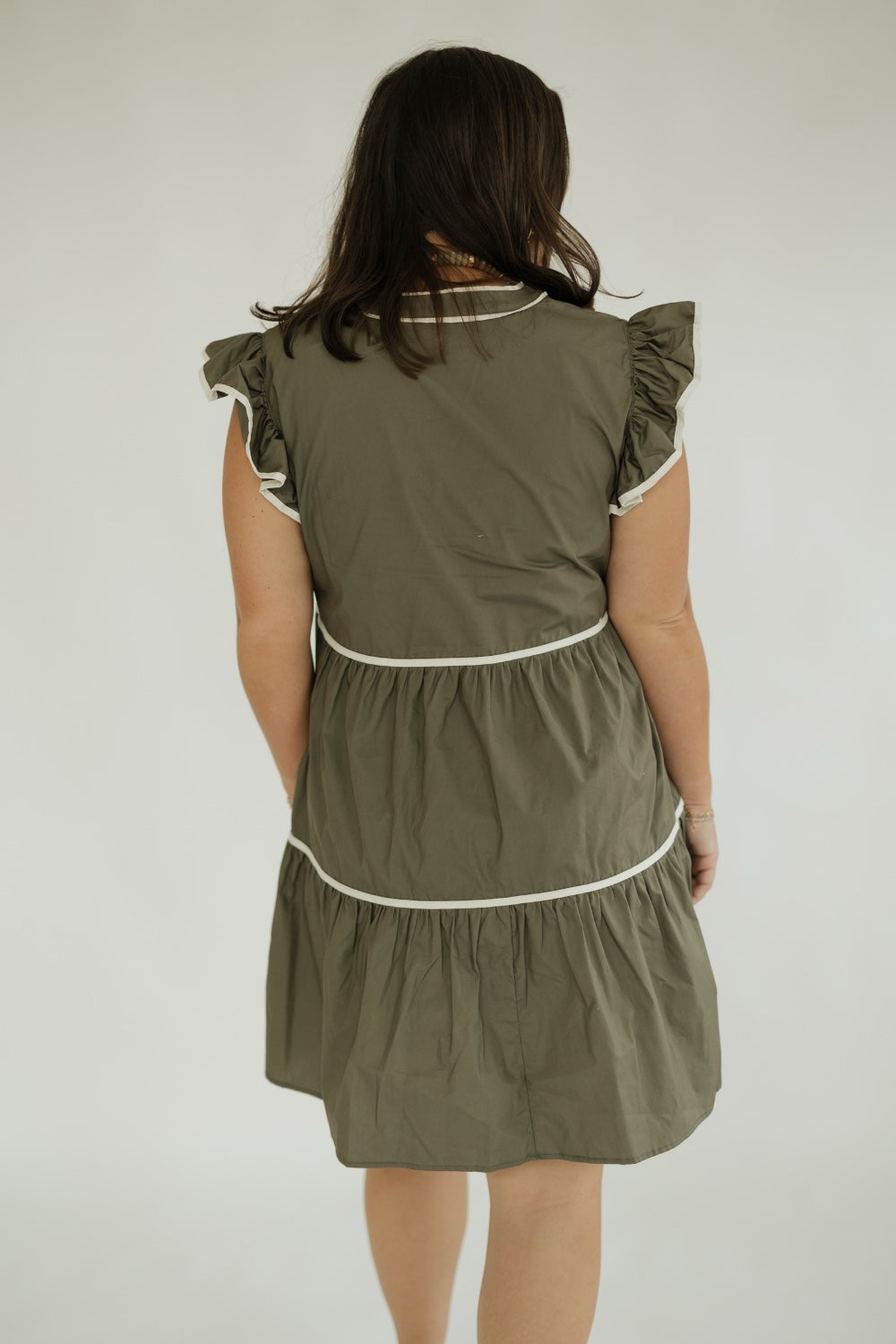 Sandy Olive Flutter Sleeve Ruffle Dress (S-2XL)