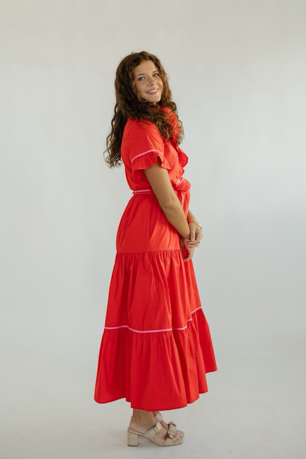 Lena Red Poplin Maxi Dress