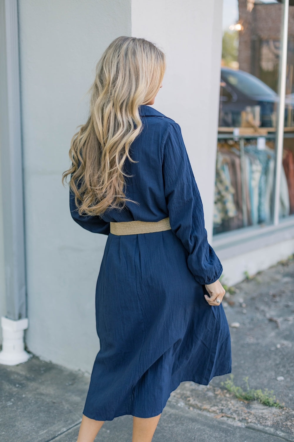 Nel Navy Linen Midi Dress (S-3XL)