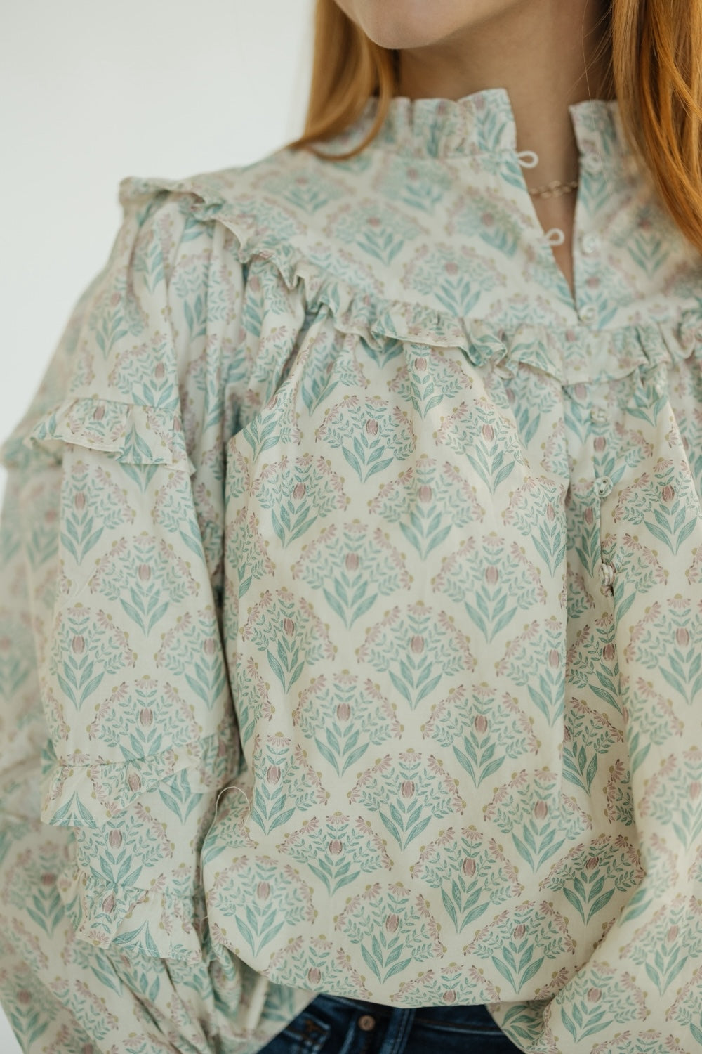 Sarah Ruffle Sleeve Printed Blouse